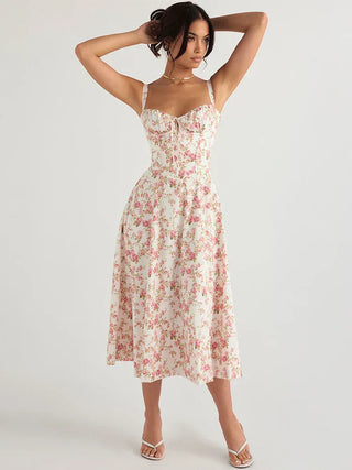 Floral Lace-Up Midi Dress