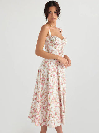 Floral Lace-Up Midi Dress