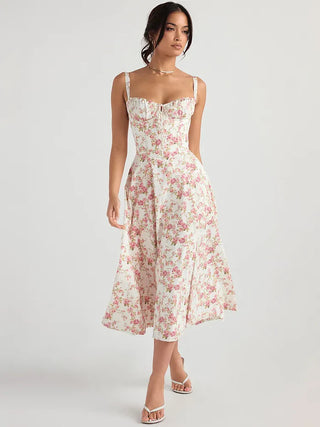 Floral Lace-Up Midi Dress