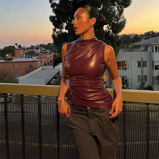 Sculpted Faux Leather Sleeveless Top