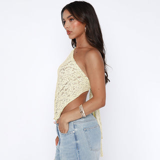 One‑Shoulder Lace Crop Top