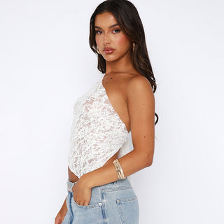 One‑Shoulder Lace Crop Top