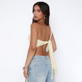 One‑Shoulder Lace Crop Top