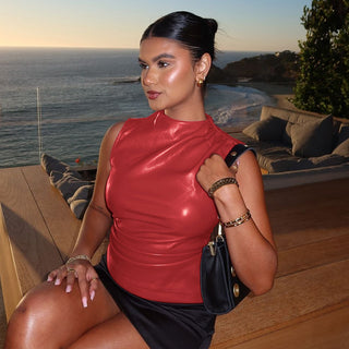 Sculpted Faux Leather Sleeveless Top
