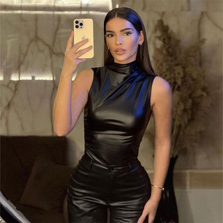 Sculpted Faux Leather Sleeveless Top