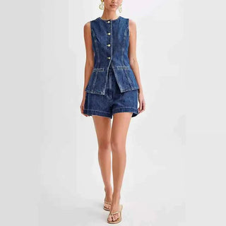 Sleeveless Denim Two-Piece Set