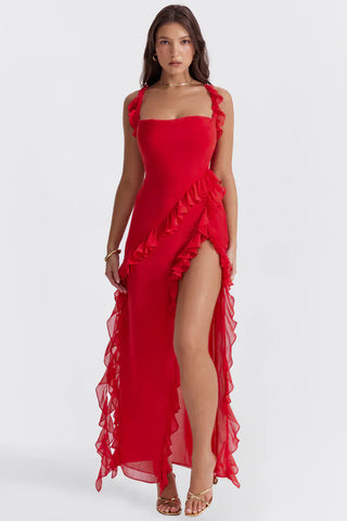 Flouncy Ruffled Midi Dress